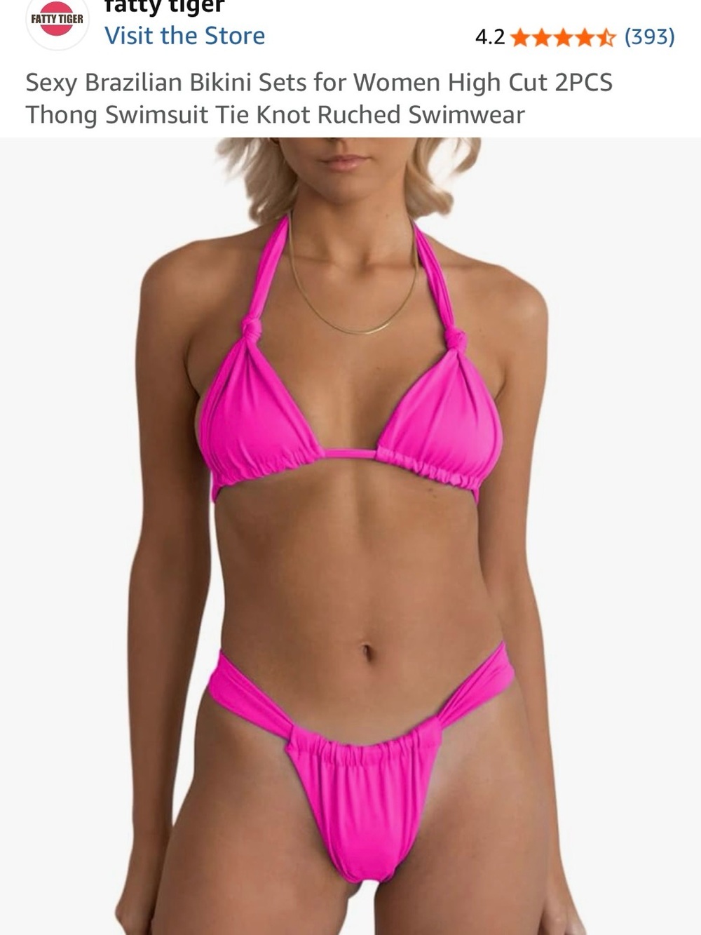 Fatty Tiger Hot Pink Tie-Knot Brazilian Bikini. Size Small